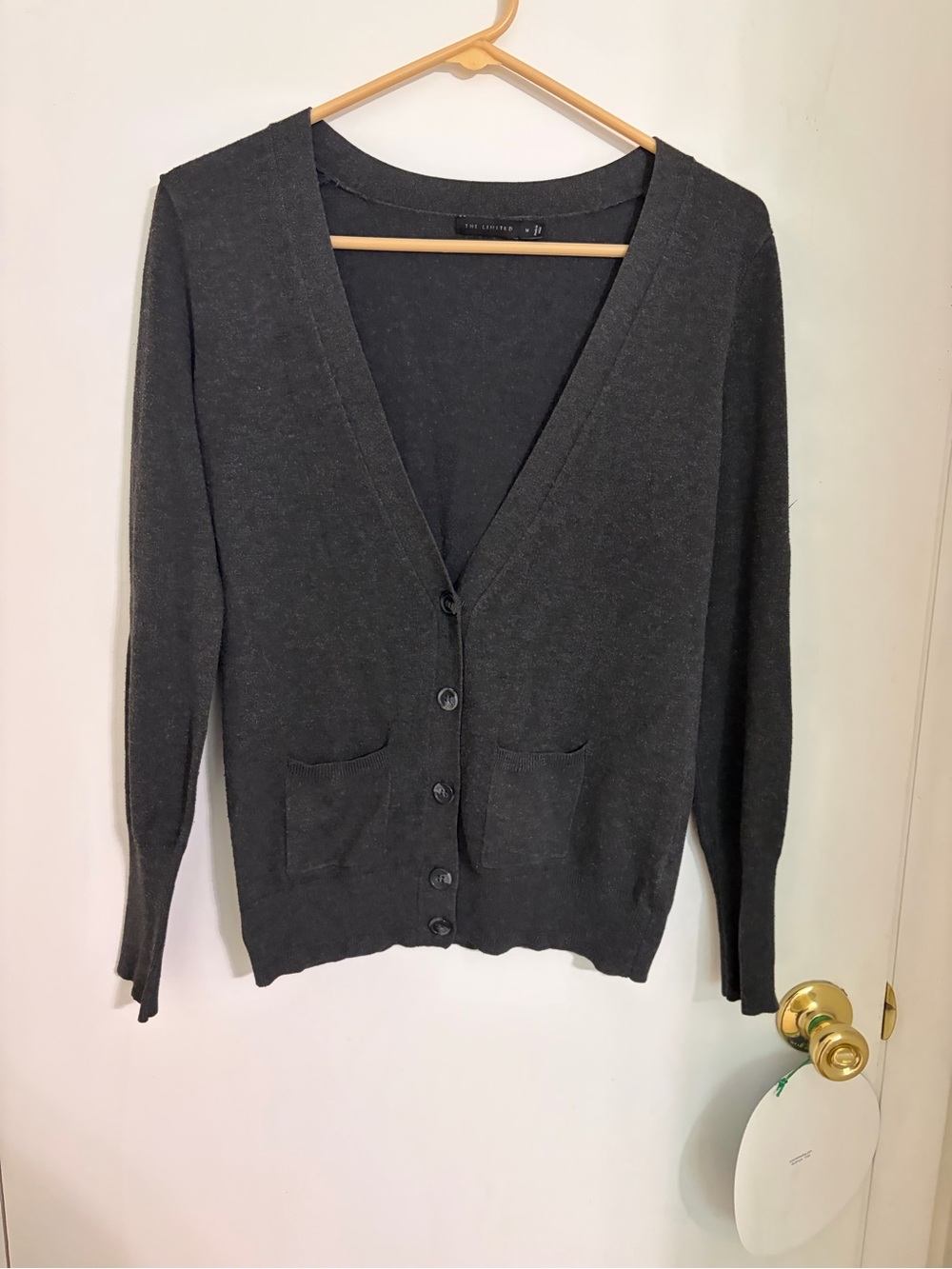 The Limited Charcoal Gray V-Neck Button Front Cardigan